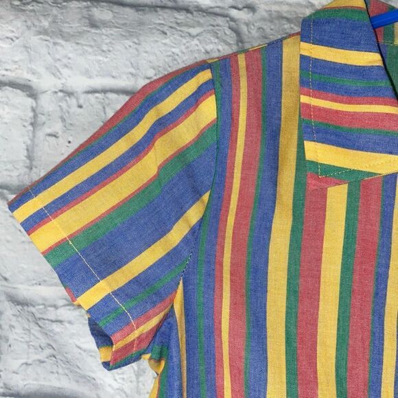 Copper key button down tie front multicolor stripe short sleeve top Lg girls - Picture 3 of 6